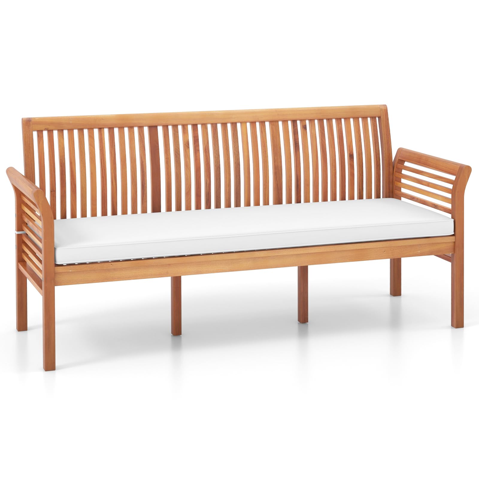 Banc de patio 3 places en bois Tangkula, banc en acacia de 62,5 pouces de long avec coussins d'assise moelleux